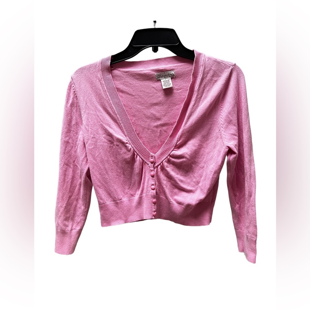 Glimmer Cropped Pink Long Sleeve Cardigan Large